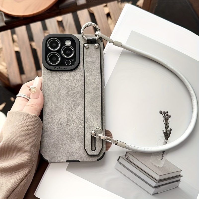 TEMU Phone Case - Retro Wrist Strap Phone Case With Lanyard For Iphone 11 12 13 Pro , Fully Enclosed Soft Shell For Drop Protection
