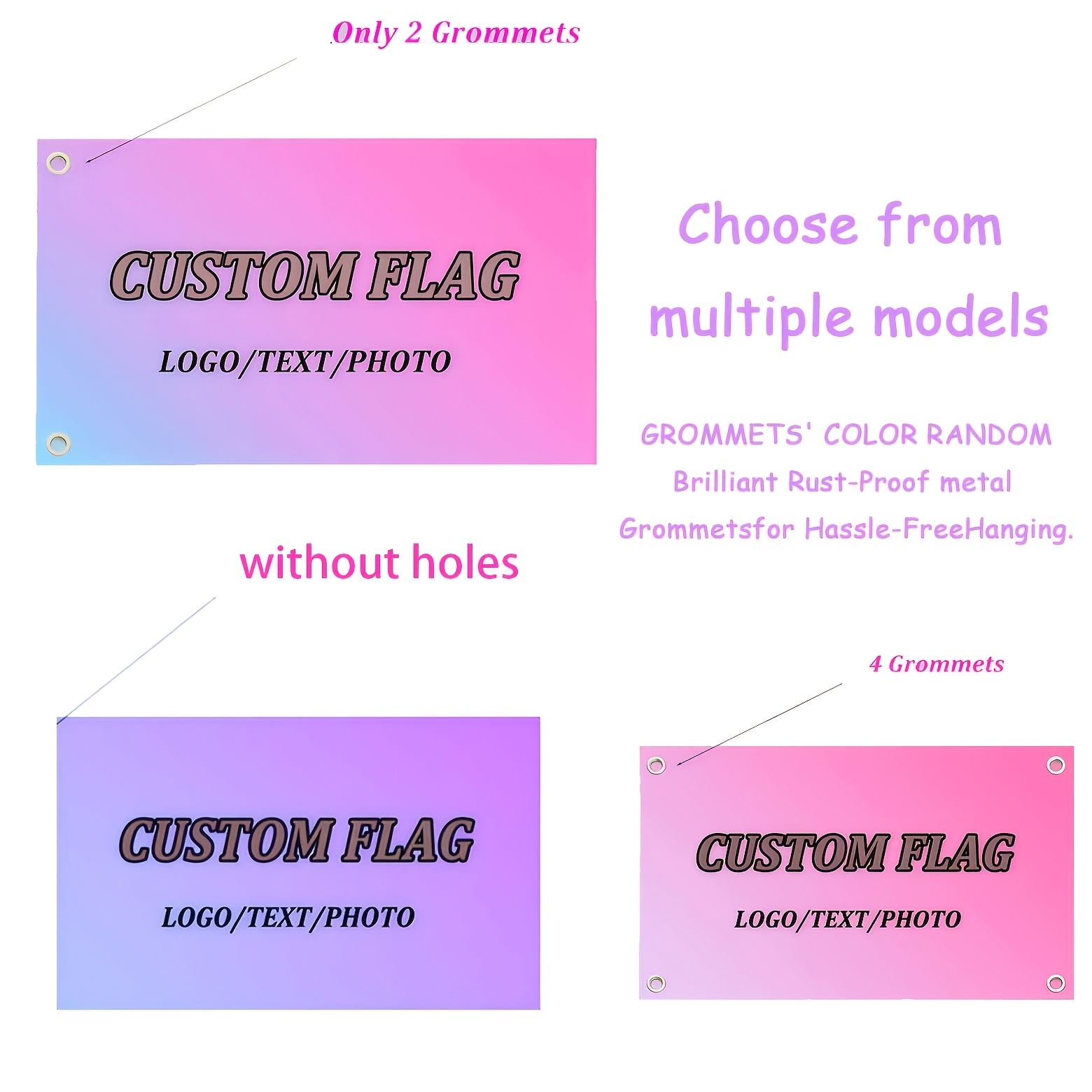 TEMU Custom Personalized Flag - Add Your Photo/logo/art Design - White With Black/pink Text - Durable Fabric For Weddings, Events, Entrances And