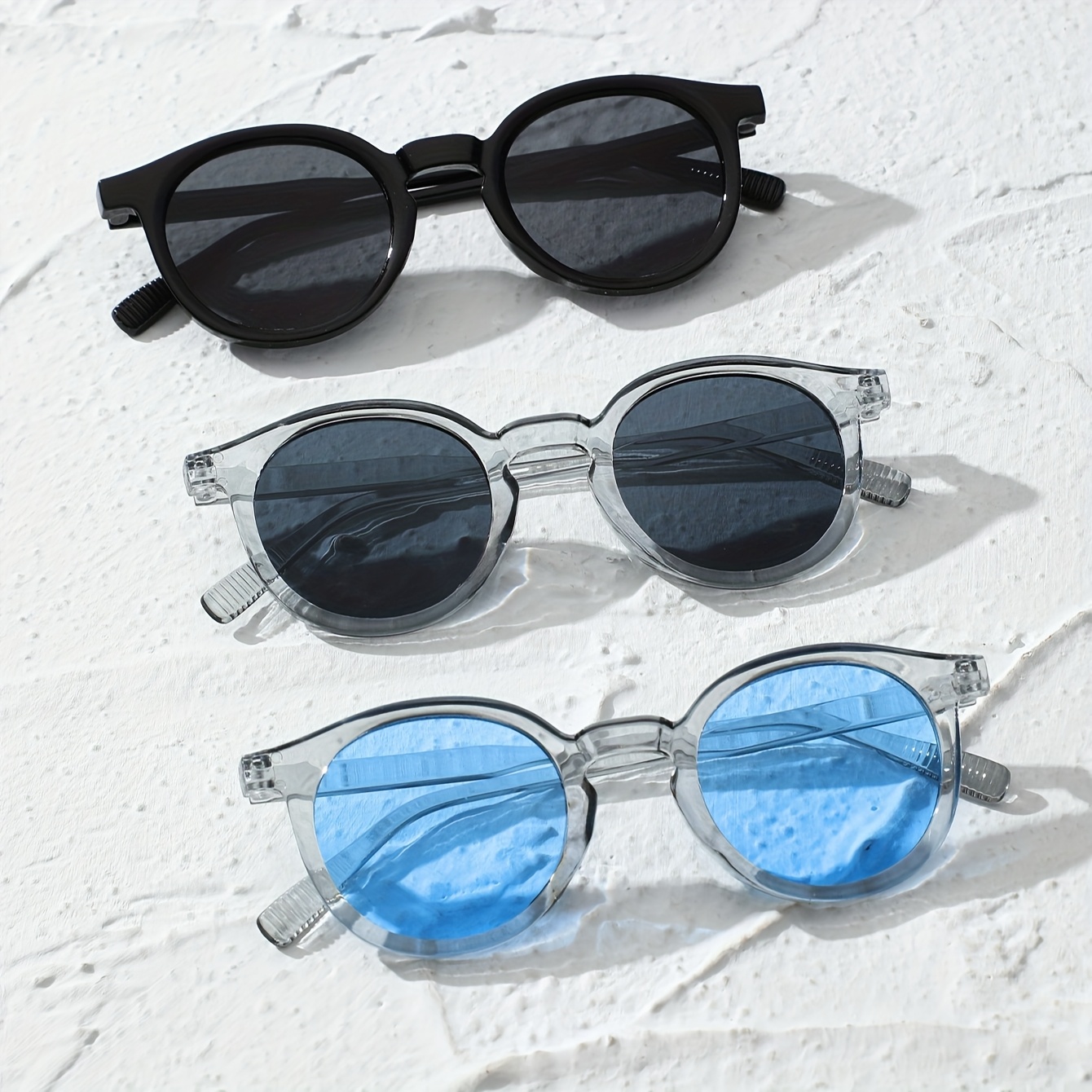 3pcs mens round plastic frame casual y2k fashion glasses lightweight durable full rim design with decorative lenses black transparent blue color options for casual attire social stylish accessory   eyewear