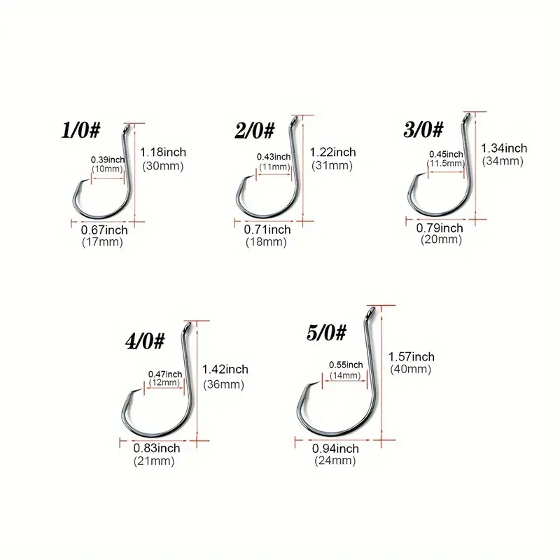 50pcs/box Fishing Circle Hooks, 2X Strong Senko Bait Texas Rig Jig Hooks  For Bass Trout, Fishing Tackle For Saltwater Freshwater, Size: 1/0 2/0 3/0  4/