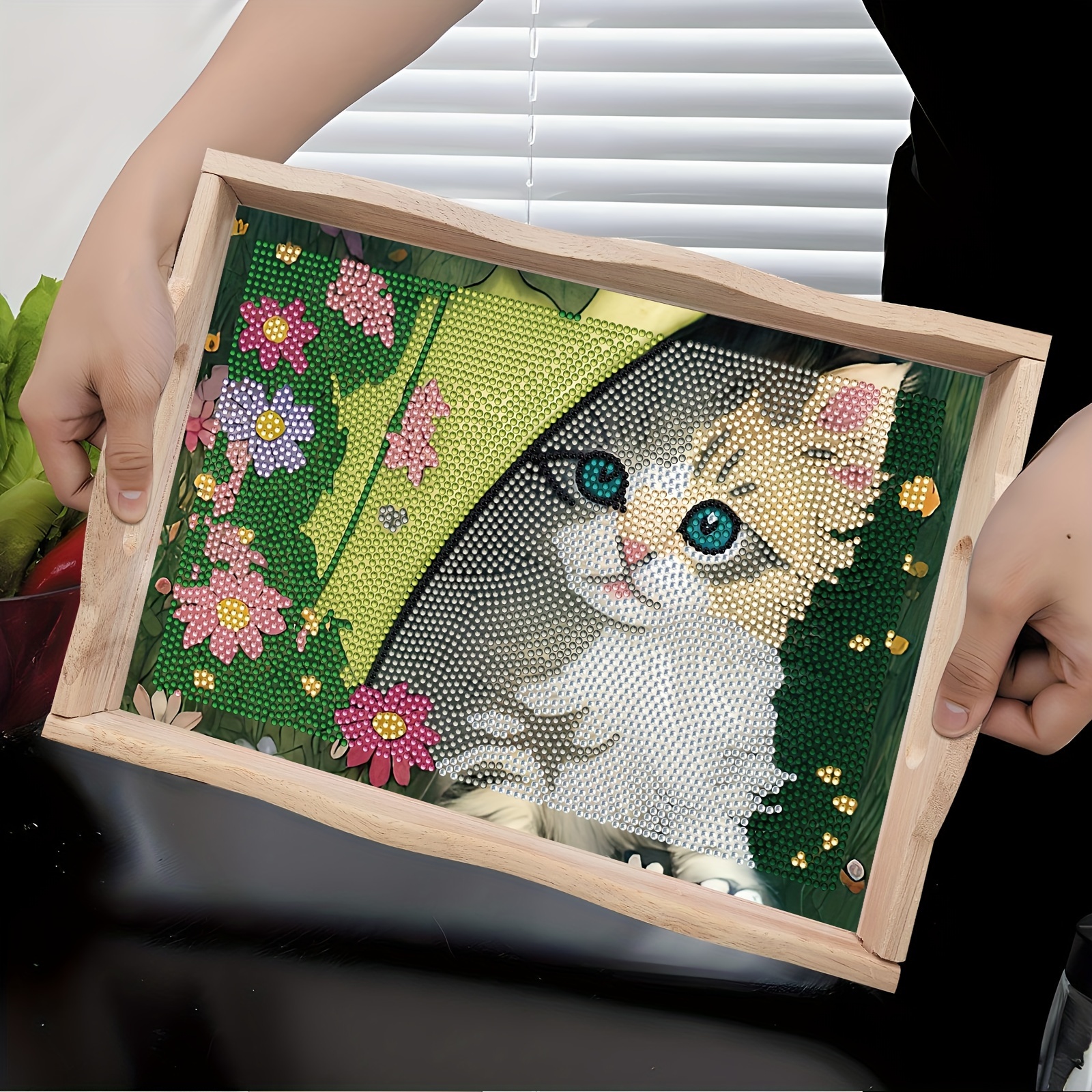 

Diy Diamond Painting Tray Kit For Adults With Wooden Frame - Cat Pattern Craft Tray Set, Includes Resin Diamonds, Tools & Tray With Handles - Elegant Handcrafted Serving Platter For Home Entertaining