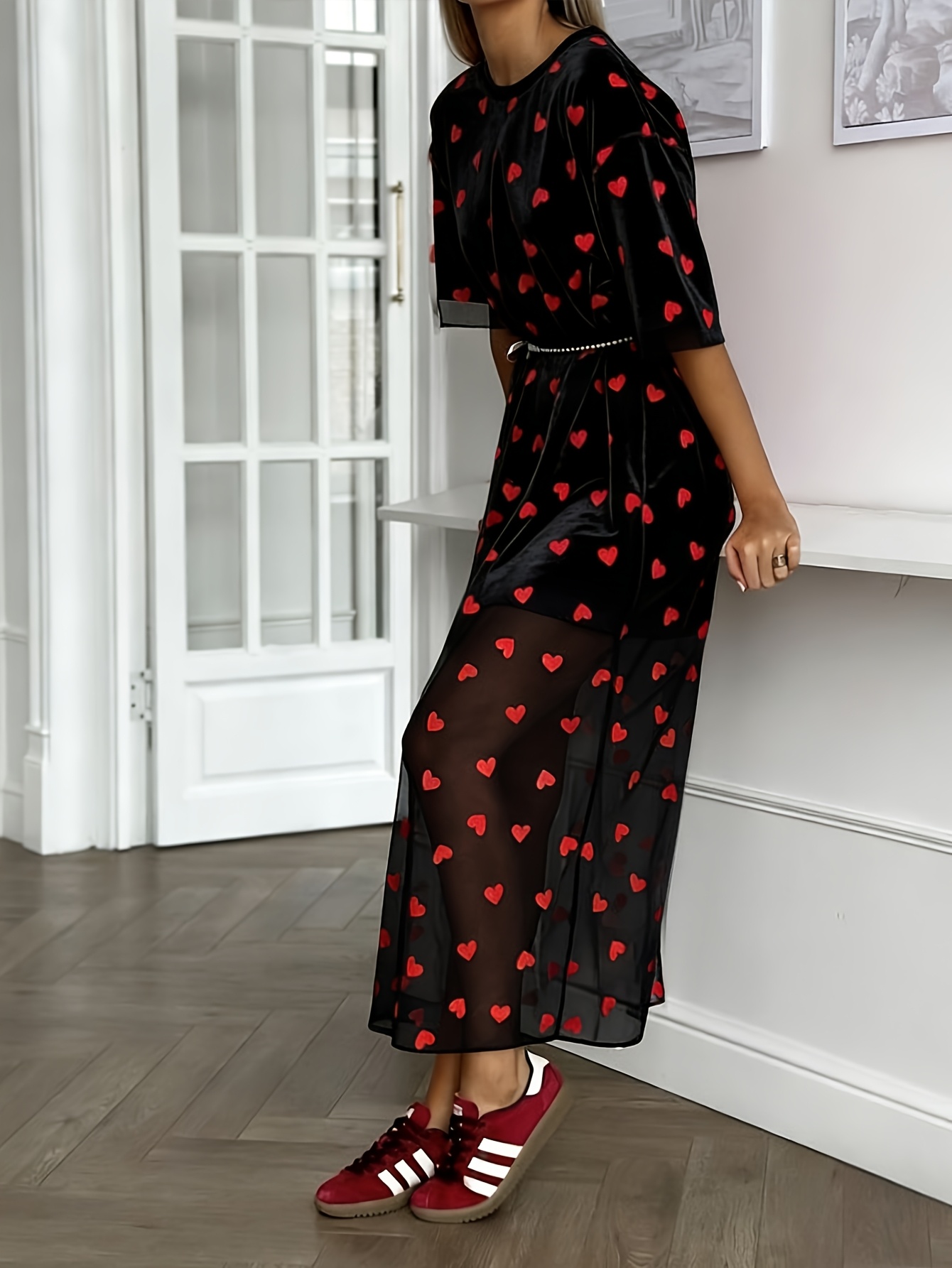 womens elegant sheer panel t shirt dress long maxi length - Temu Italy