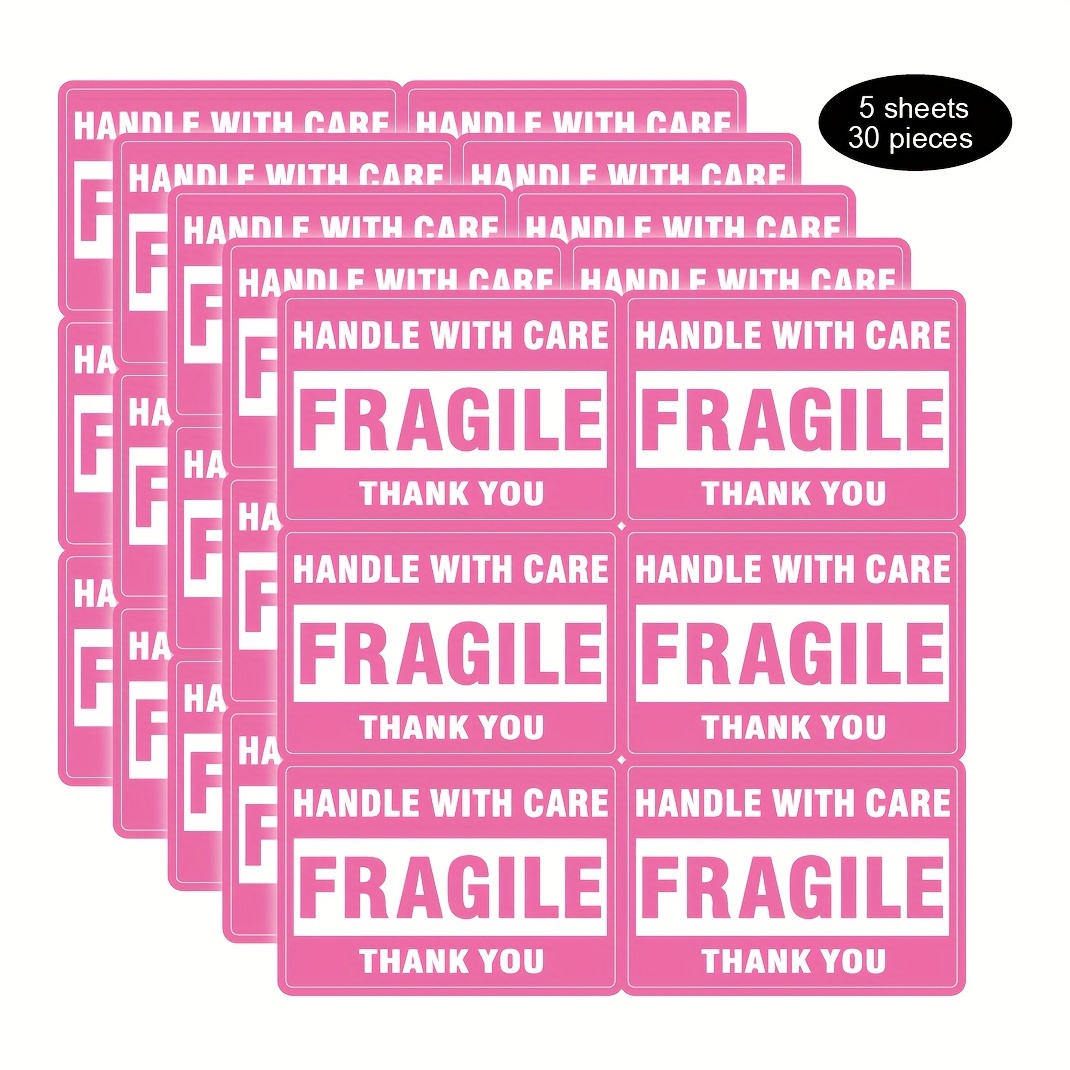 

30-pack Pink Fragile Shipping Stickers 2x3 Inch, Handle With Care Mailing Labels, Adhesive Paper Caution Tags For Packaging & Moving Delicate Items