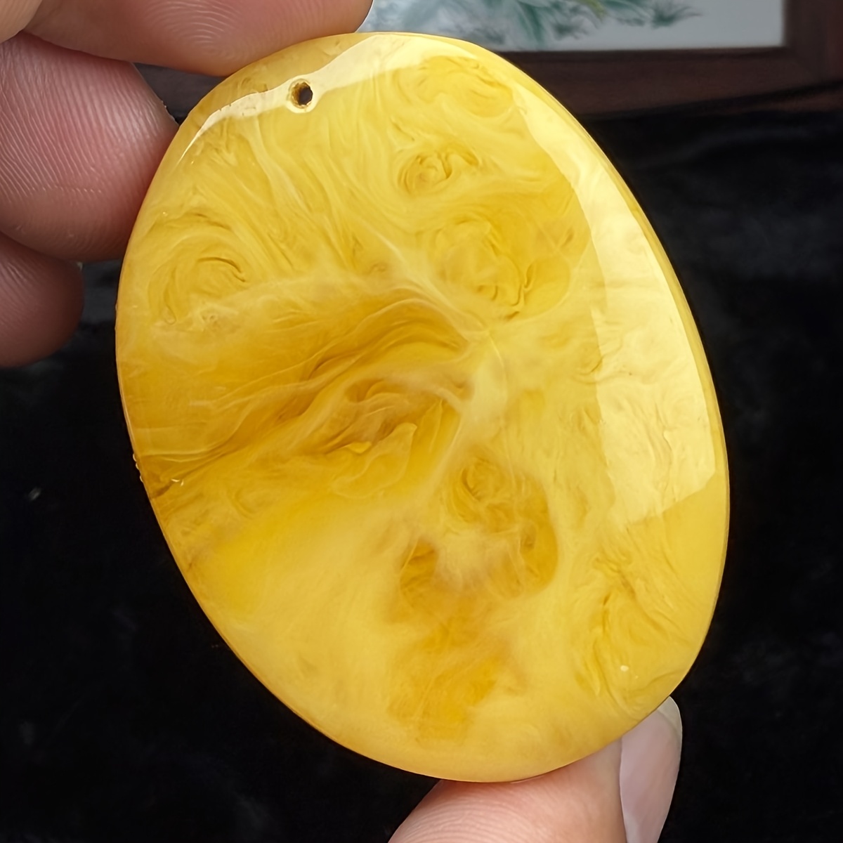 Russian Amber Floral Pattern Pendant Necklace, Unisex Gift