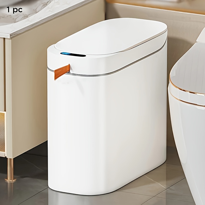 TEMU Bathroom Trash Can, Motion Trash Can Touchless, White 3.5 Gallon With Lid And 2 Rolls Of Garbage Bags, Auto-adsorption Slim Small Waste Basket
