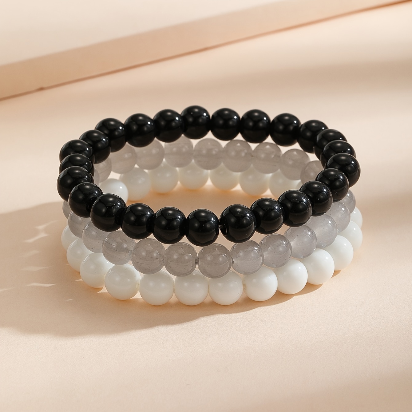 1pc/3pcs Black White Gray Men's Fashion Bracelets Unisex Couple Bracelets Elastic Rope Women's Bead Bracelets Birthday Gift For