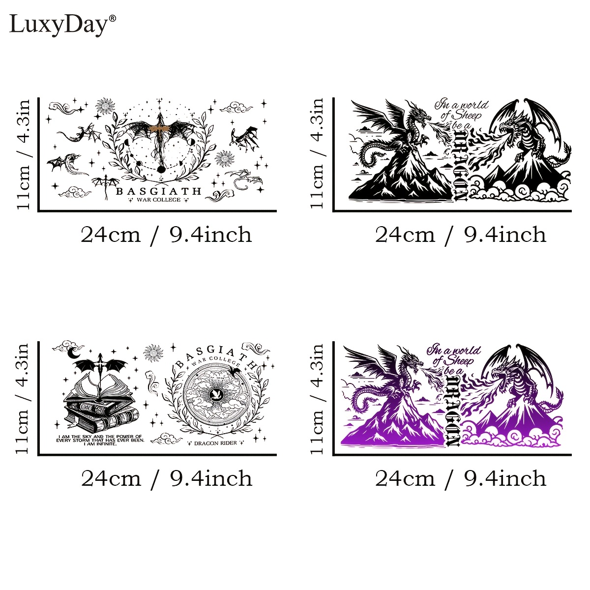 TEMU 4pcs/set Dragon Decorative Transfer Paper - 16 Oz Glass Mugs - Uv Dtf Printing - High-quality Vinyl - Coffee Cups - Artistic Paper Crafts