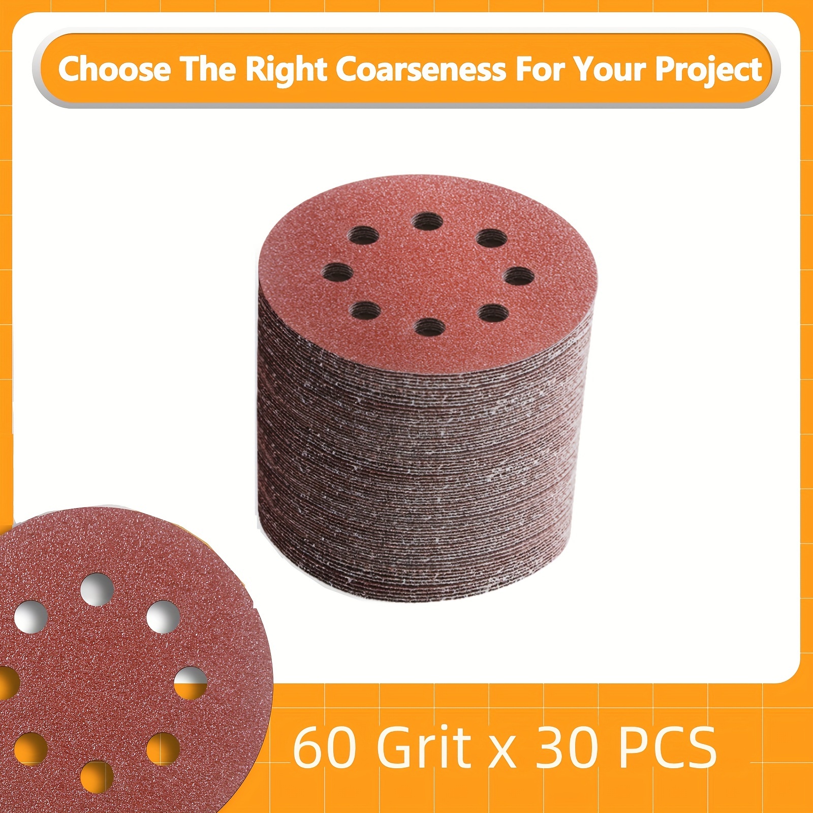 30pcs 5-inch 8-hole Sandpaper, Used For Wood Sandpaper, 40/60/80/120/180/220/240/320/400/600/800/1000 Grit Sandpaper, Suitable For Random Orbital Sander