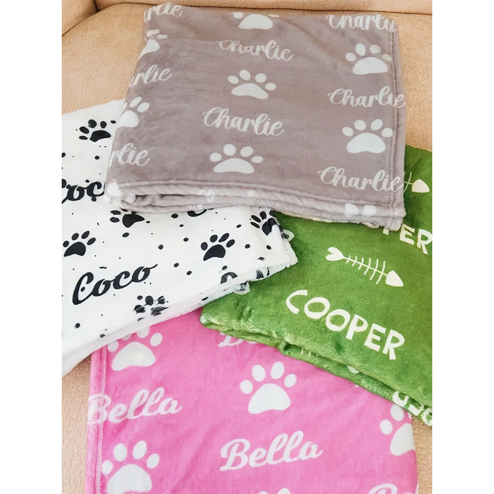 TEMU Custom Girl/boy Puppy/kitten Blanket With Name, Personalized Dog/cat Name Blanket, Personalized Dog Paw/fishbone Blanket, Pet Birthday Gift, Pet