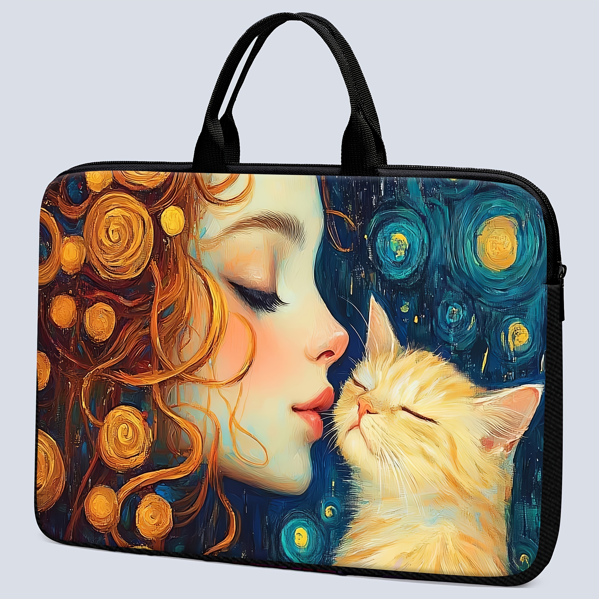 sacoche pour ordinateur portable 1 pièce, impression     fille embrassant un chat orange avec un motif   de   étoilée