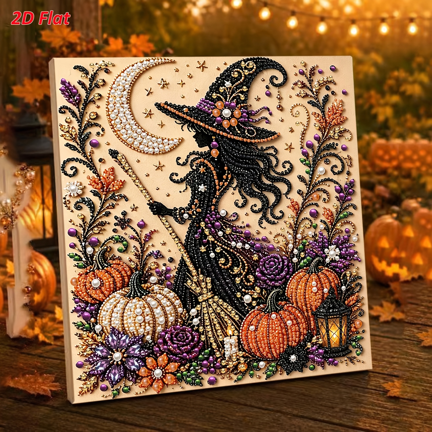 TEMU 2d Flat Frameless Pearl Diamond Painting, Elegant Halloween Pattern, 7.87 Inches/ Inches Dual Sizes Available, Hd Printed Full Diy Diamond