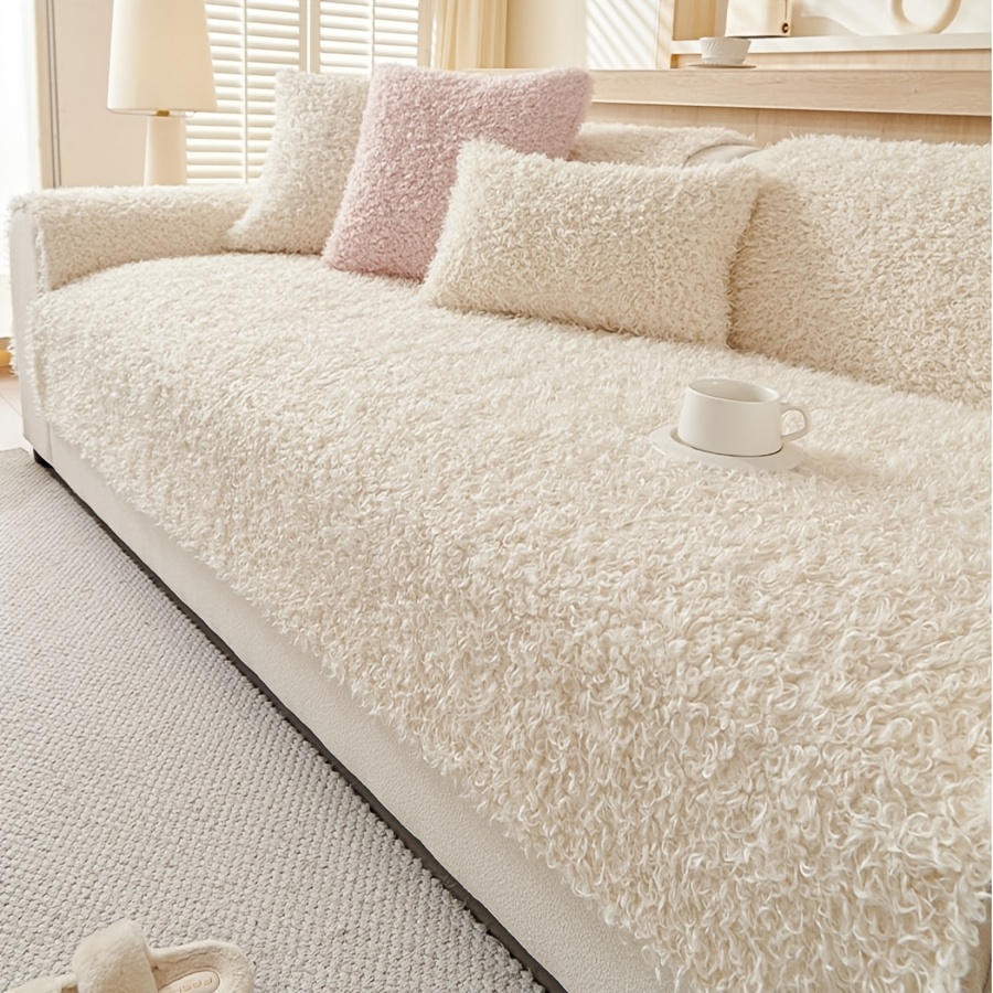 Image of 1pc Soft Fluffy Plush Winter Sofa Cover