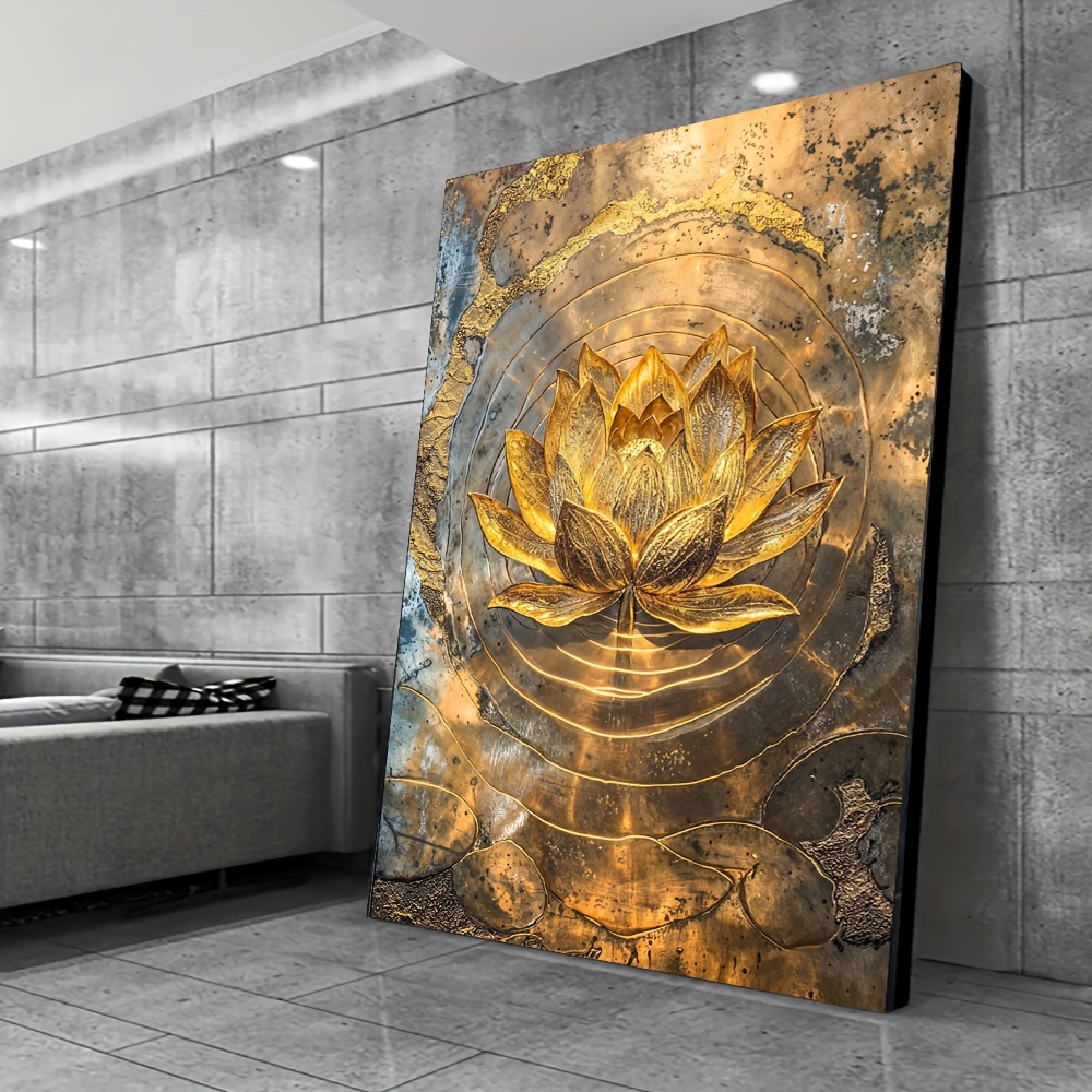 

Modern Golden For Lotus Canvas Art 31.5x47.2" - Wall Decor For Living Room & Bedroom, Vibrant Colors