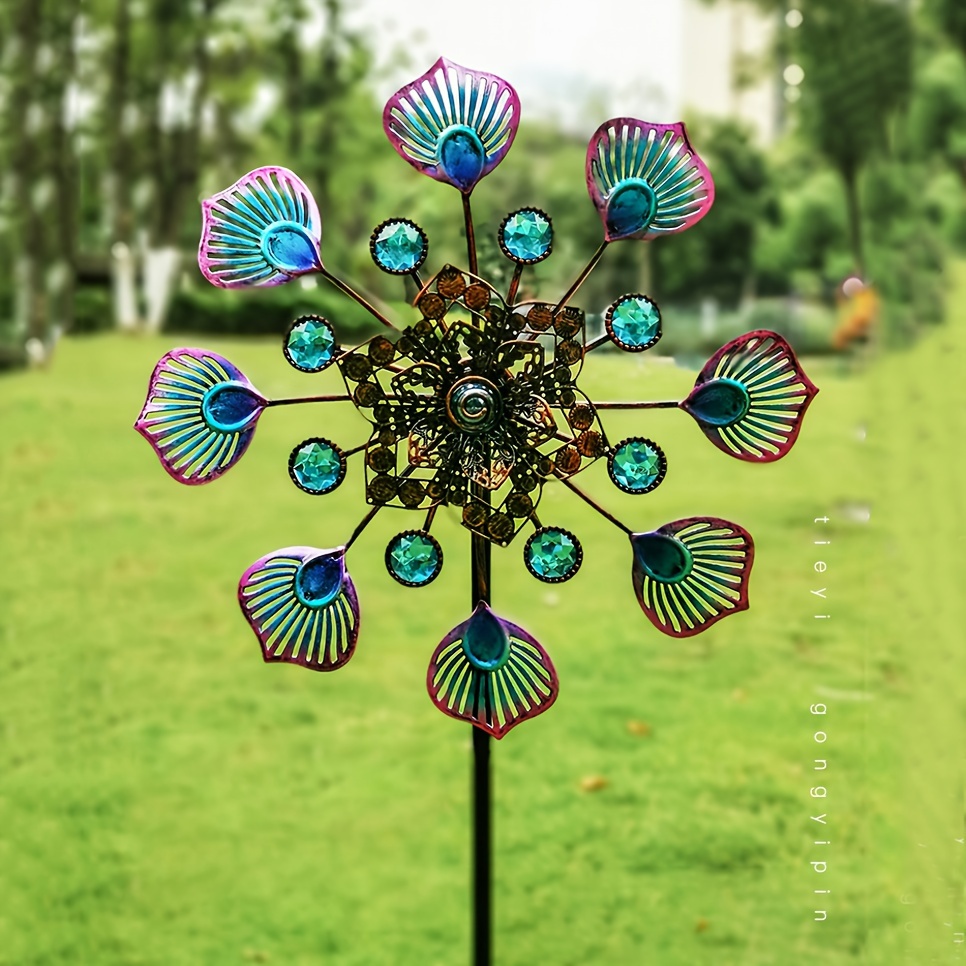 

1pc Colorful Metal Peacock Wind Spinner, Garden Outdoor Lawn Decor, Kinetic Windmill Sculpture, Durable Yard Art, Patio Decoration