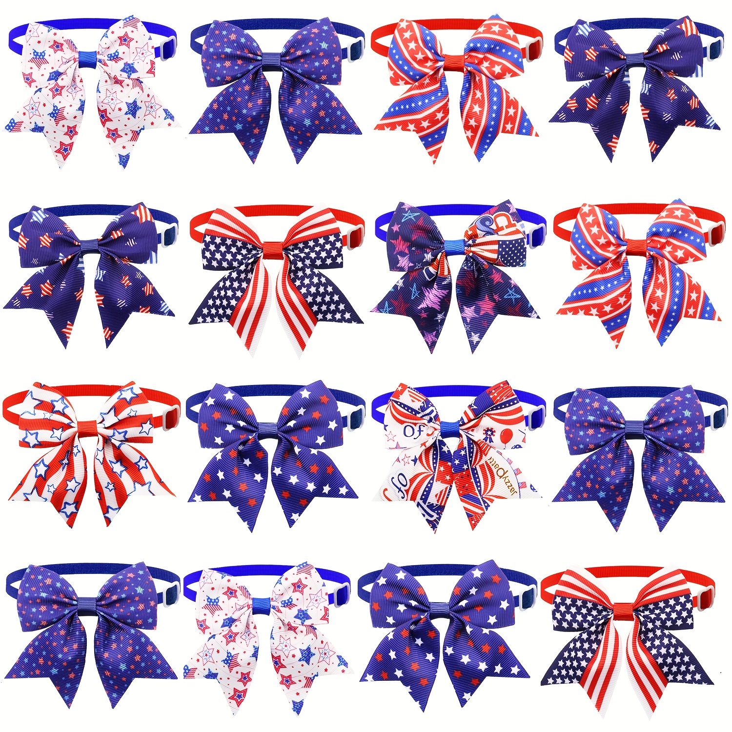 

10pcs Patriotic Dog Bows Collars, Usa Flag Pattern Striped Polyester Bowties, 4th July Cat Neckties Pet Grooming Accessories