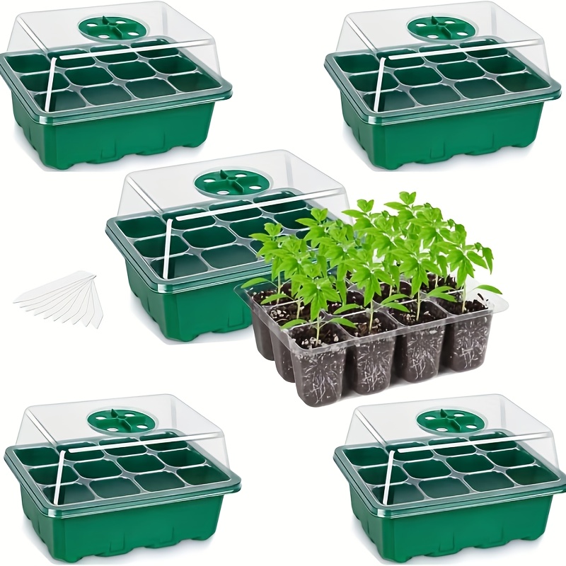 

5- Style Plastic Seed Starter Tray With Adjustable Humidity Dome, Floor Mount Indoor Greenhouse Mini Propagator, Planting Kit For Seed Germination, Includes Plant Labels - No Electricity Needed