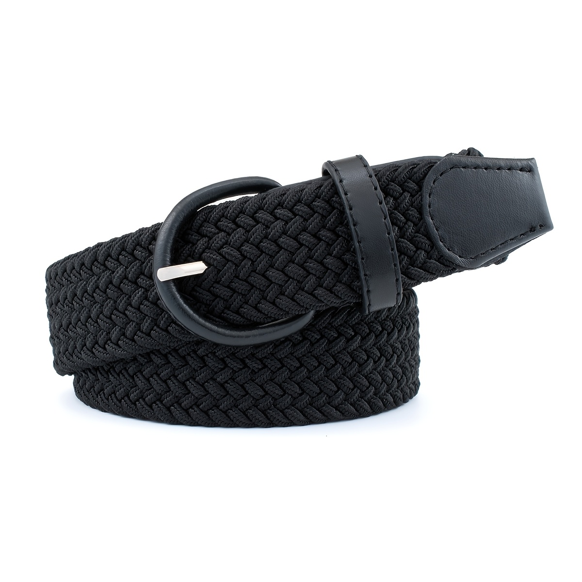 TEMU Men's Elastic Woven Belt, Suitable For Casual And Commuting Wear, High-elasticity Design Prevents Waist Discomfort, Breathable Woven Fabric