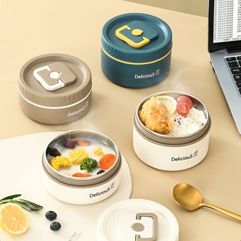 1개 deliciousus 304 스테인리스 스틸 보온 도시락 상자, 누수 방지 흰색 뚜껑 - 전자레인지 및 야외 사용 가능, 사무직 종사자, 학생 및 성인에게 적합 - 학교, 대학, 캠핑, 피크닉 및 해변에 완벽함