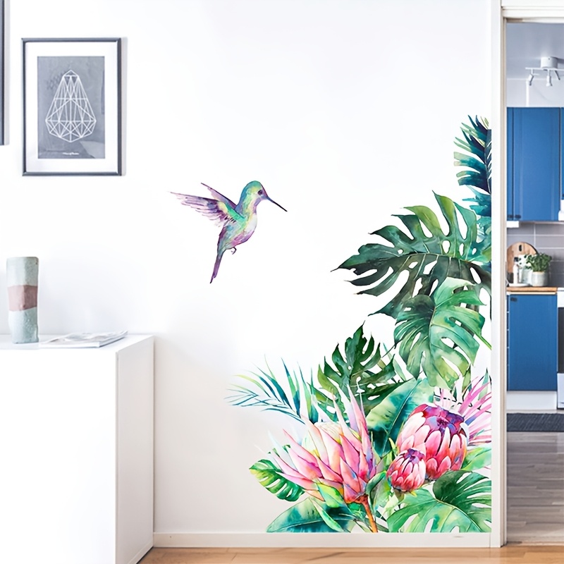 Image of Removable Self-adhesive Wall Stickers Featuring Flowers, Birds, And Greenery For Decorating Bedrooms, Living Rooms, And Studies, Made Of Pvc