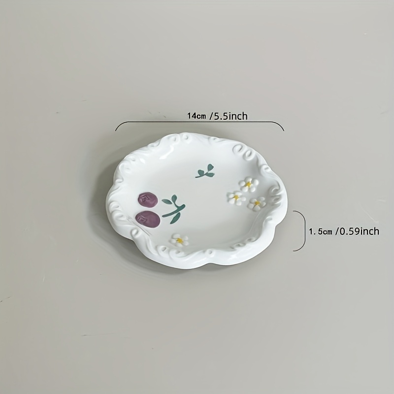 2pcs set of ceramic relief patterned plates fresh and cute bone spitting plates ceramic household new high end dining table garbage tray desktop exquisite small plate dessert plate   dining plate sushi plate coffee cup plate tea plate Product details 5