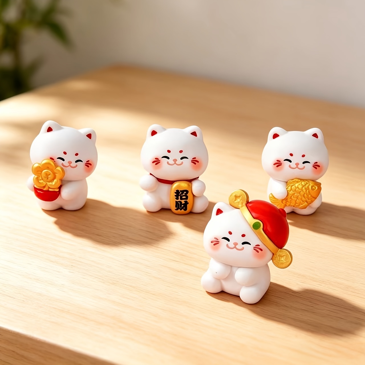 TEMU 4pcs Good Luck Bouquet Mini Figurines, Collectible Figurines Home Decor, Pvc Material, Micro Landscape, Garden Bonsai, Scenery, , Room Bedroom,