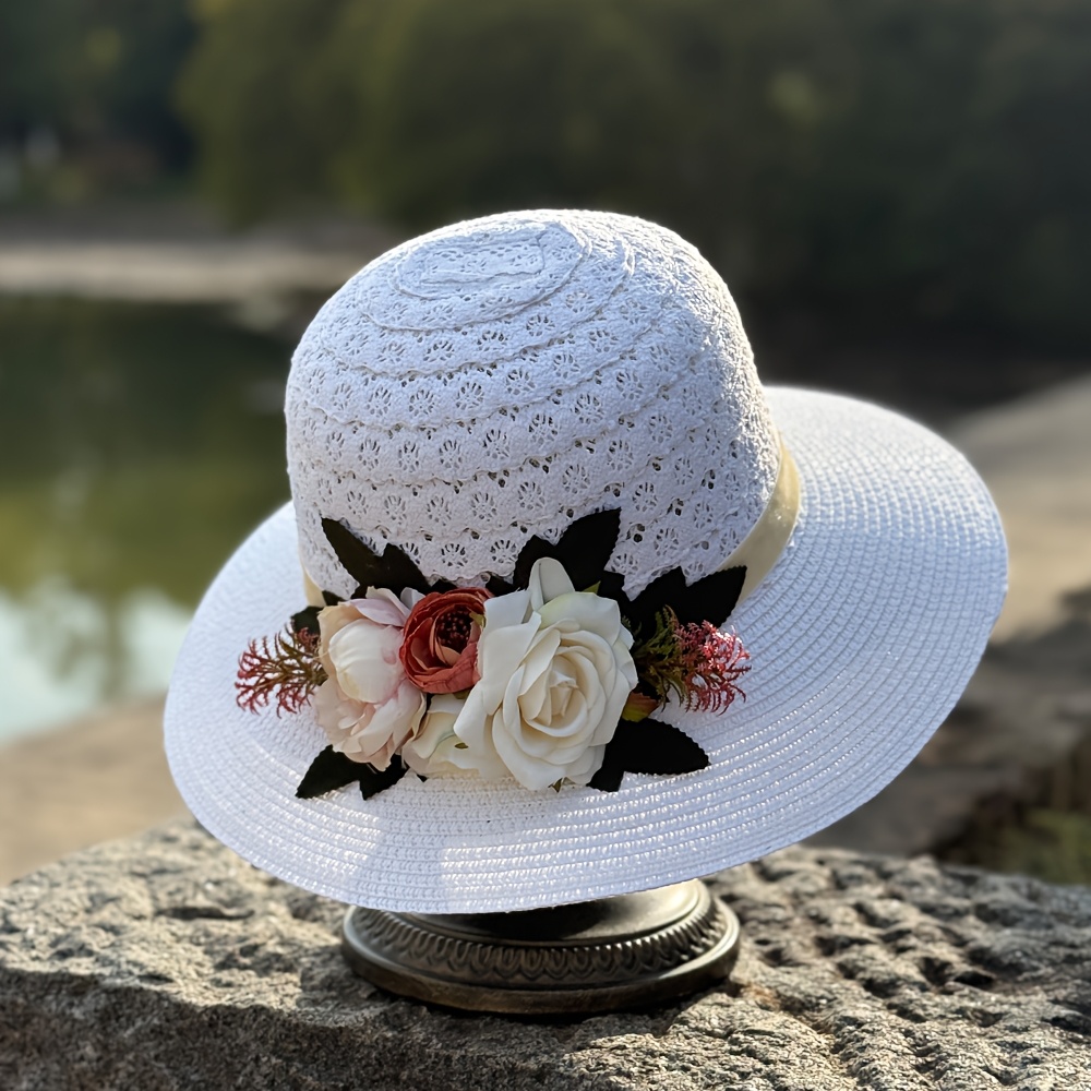 spring summer womens style flower straw hat elegant - Temu  display picture 1