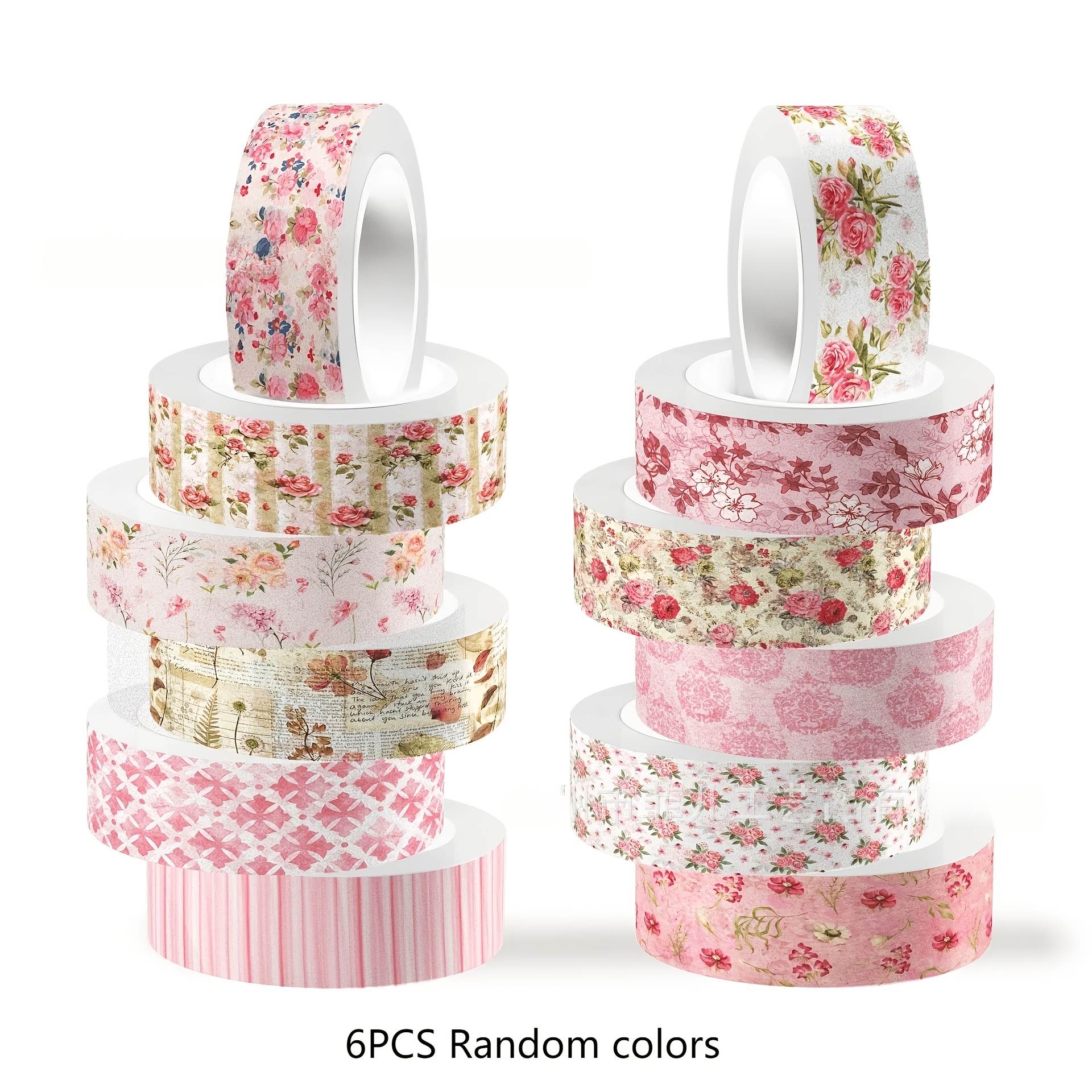Paket 6 naključnih večbarvnih washi trakov, primernih za scrapbooking, ustvarjanje, pisanje dnevnikov in zavijanje - papirnata rola s plastičnim
