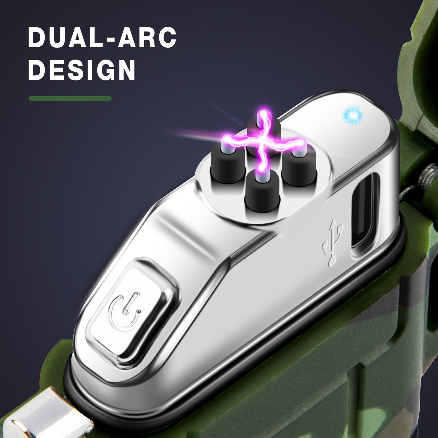 Rechargeable Arc Plasma Lighter - Windproof, Flameless with Whistle, Tactical Design for Camping, Survival & Outdoor Adventures, USB Charging, Zinc Alloy, Camouflage Pattern, Power Bank Functionality, Outdoor Lighter | Unique Tactical Style | Robust Construction