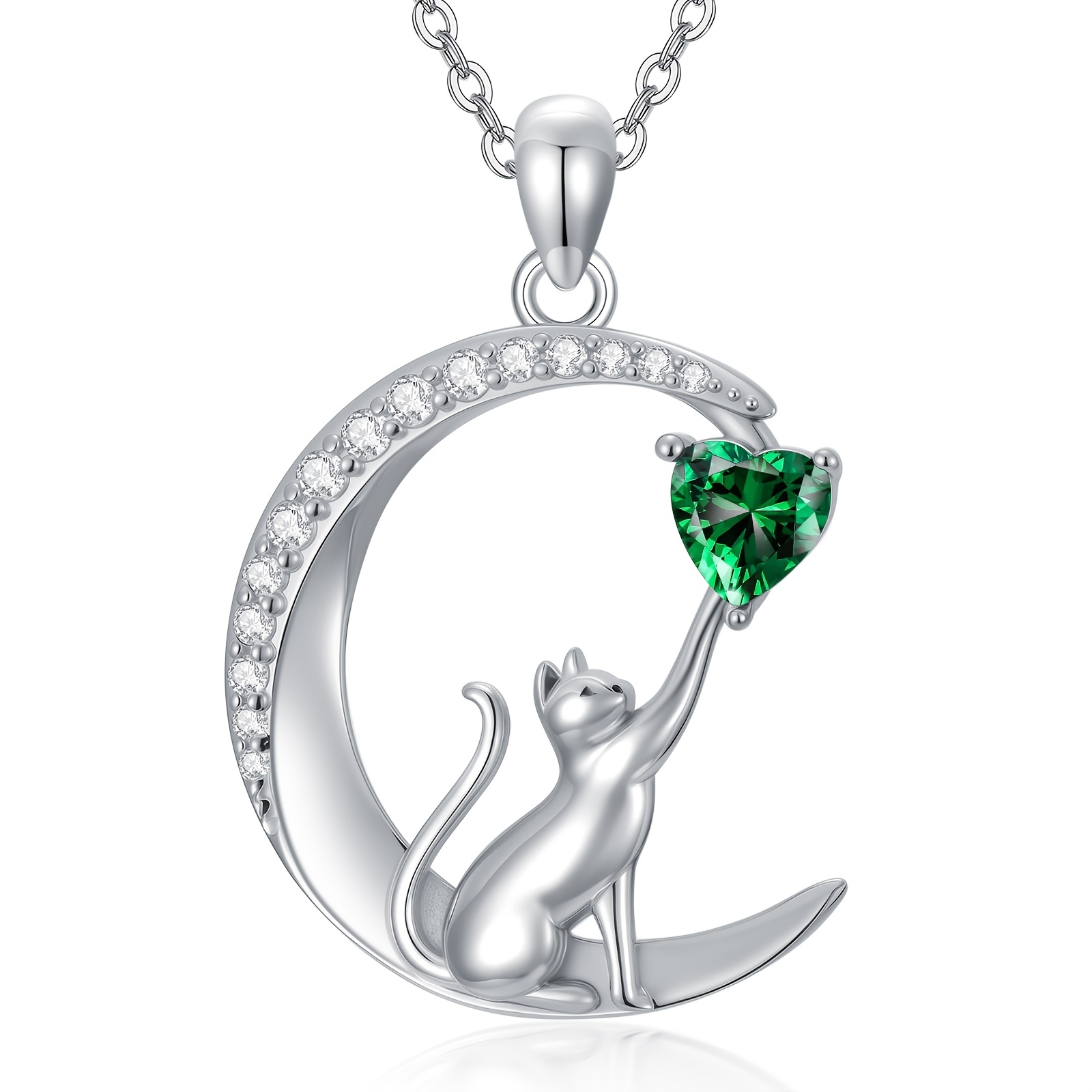 Women's 925 Sterling Silver Cat Pendant Birthstone Necklace, Gift for Her