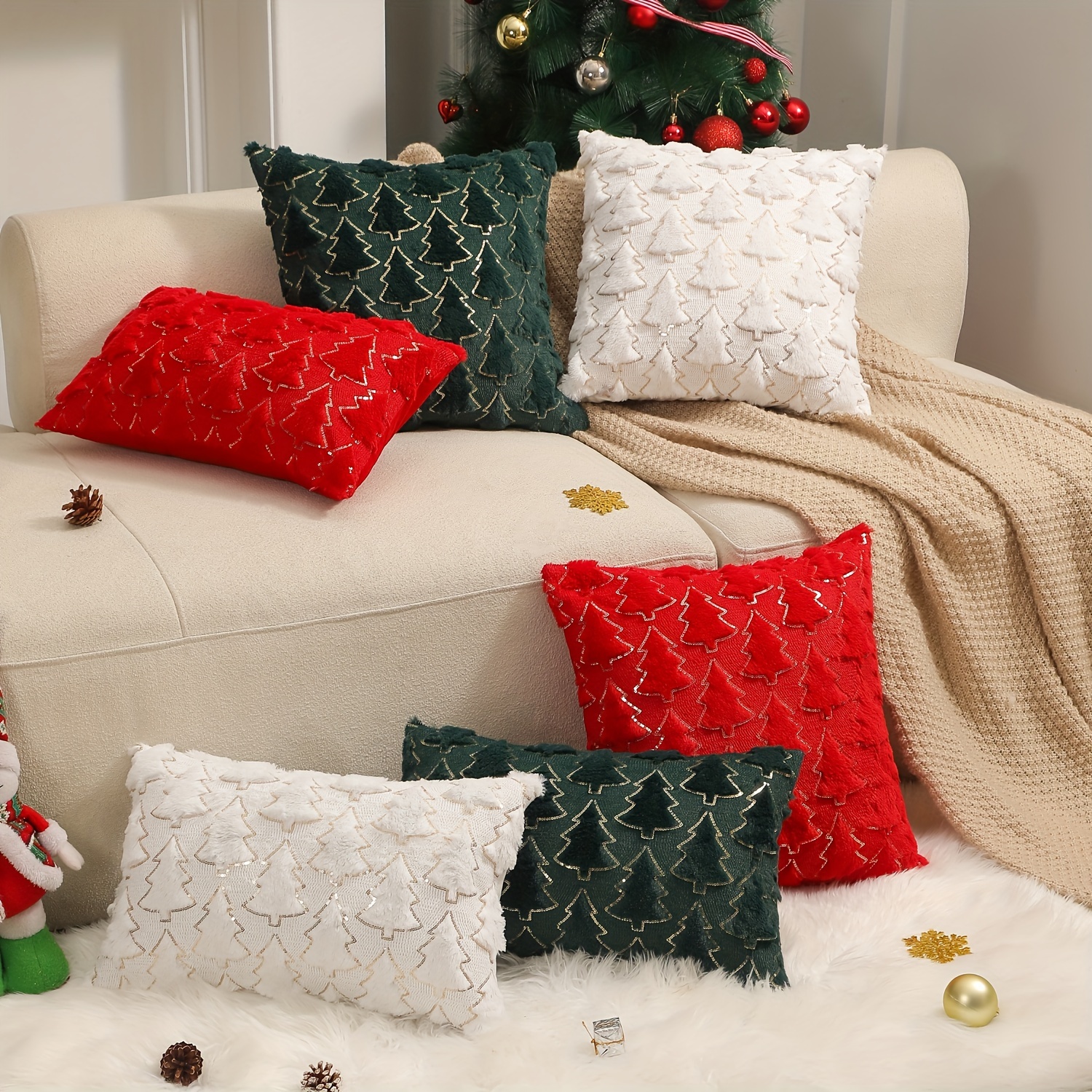 

Festive Christmas Tree Pillow - Soft And Textured, Perfect For Your Living Room Decor - Machine Washable, Zipper Closure, Knit Fabric, No Stuffing, Polyester Cover