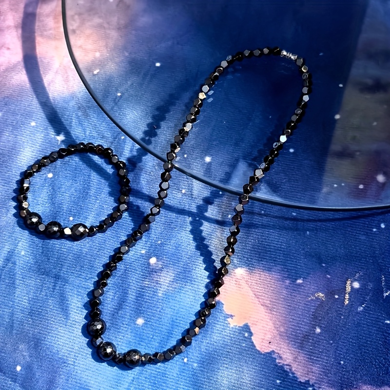 2 pièces ensemble de bijoux   noir |   noire facettée avec   -cut | style bohème   texture premium | collier & bracelet unisexe | symbole de   et   | cadeau idéal pour un don significatif Détails du produit 1