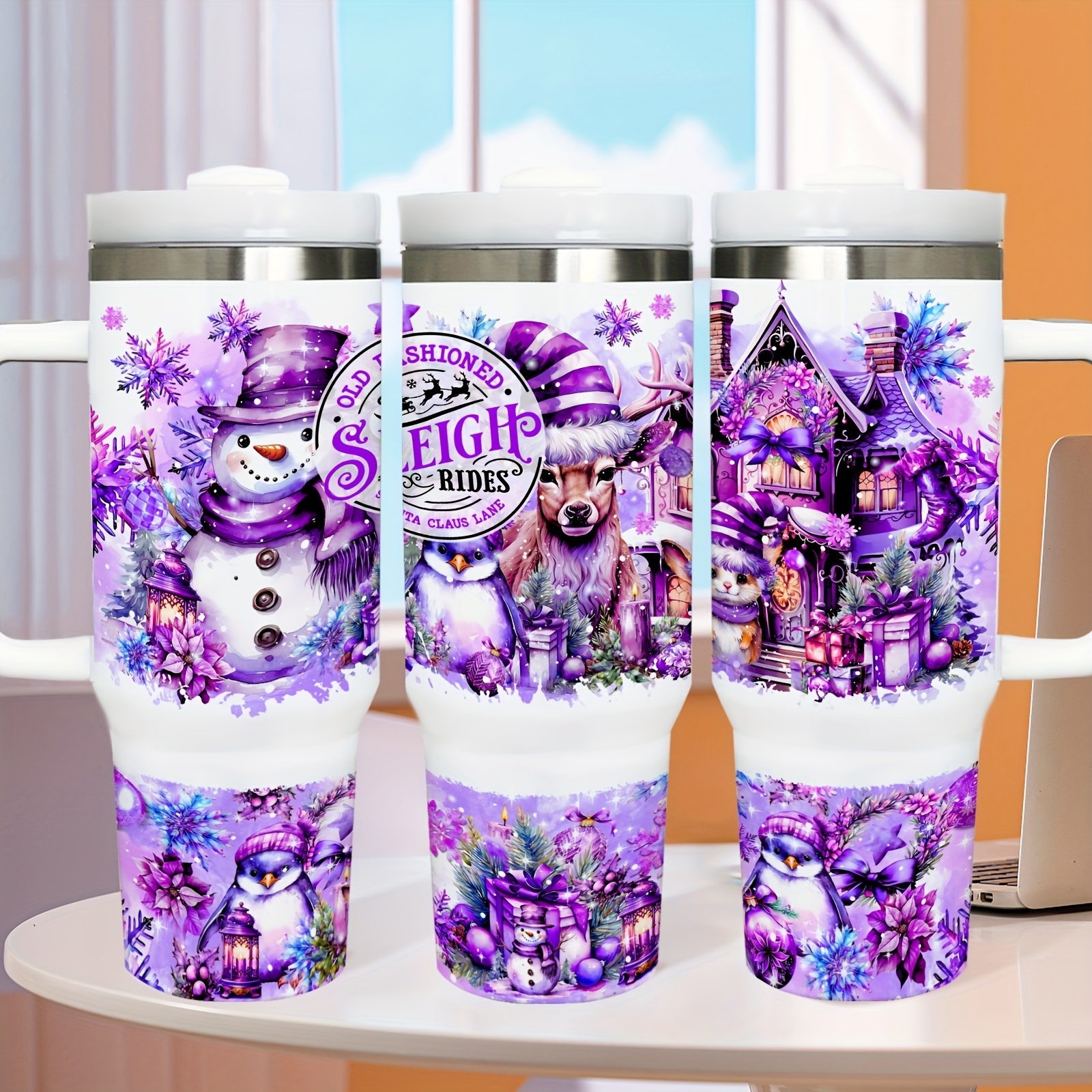 

40oz Insulated Steel & Lid - Purple Christmas , Mug For Hot & , For