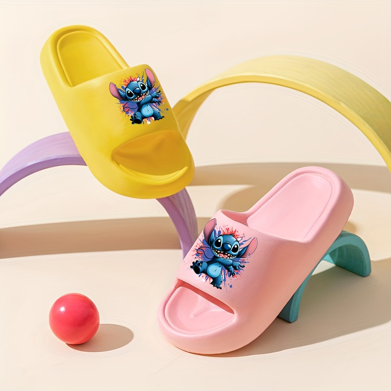 Disney Stitch Cartoon EVA Slides for Youngsters & Youngsters - Thick Sole Comfort Beach & Bathroom Slippers, Easy Slip-On Indoor/Outdoor Shoes for Family Fun, All-Season Use, Indoor Slippers, Playful Footwear, Durable Footwear