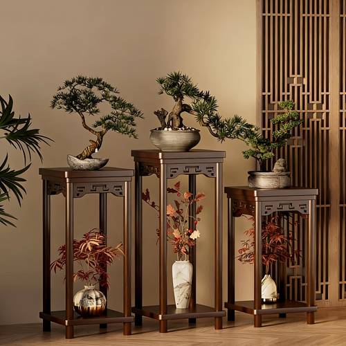 chinese style floor standing plant shelf with wood top artificial base square floor shelf suitable for living room balcony outdoor use sturdy plant stand for pots flower display space saving modern rustic furniture