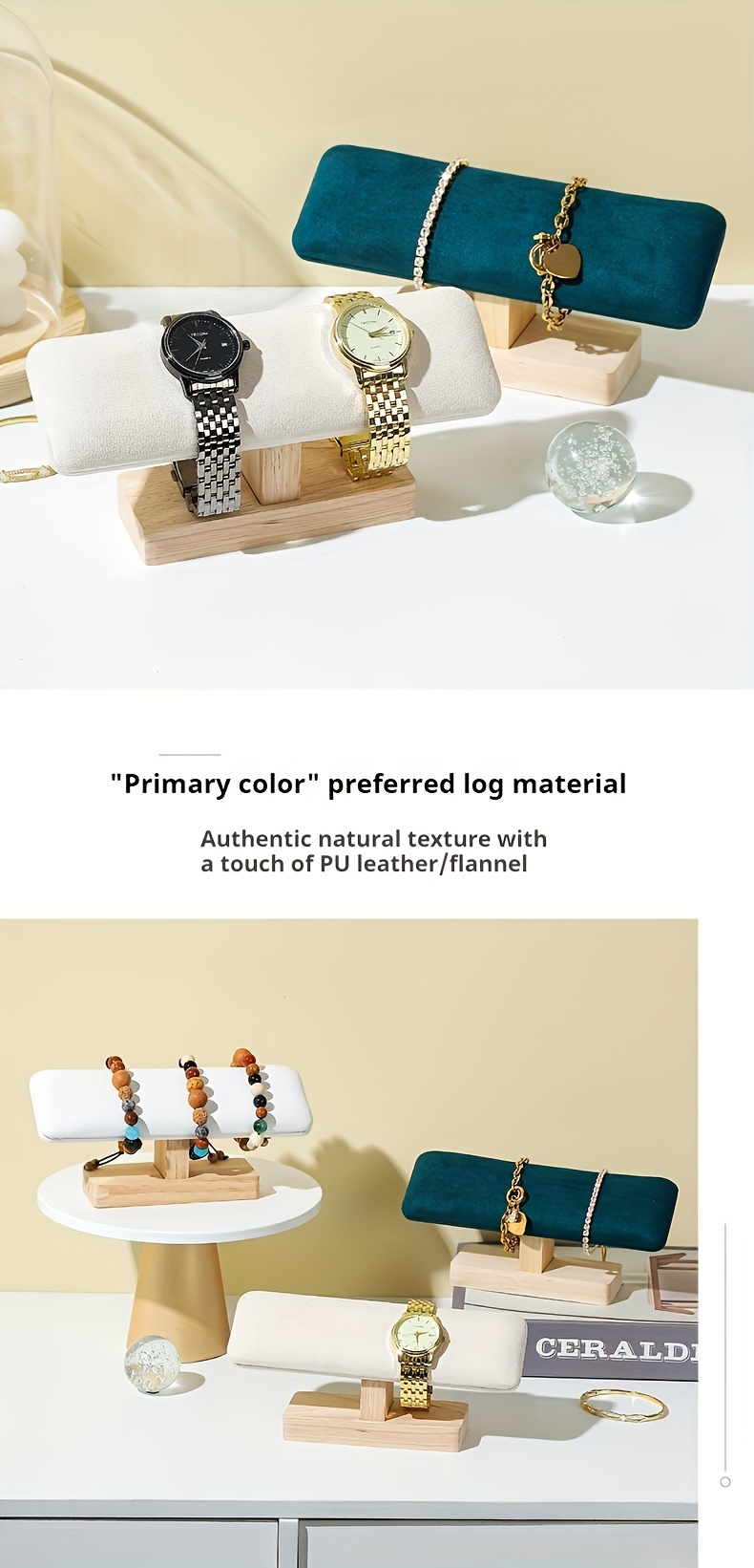 wooden watch display stand green velvet bracelet holder jewelry storage rack detachable bracelet pendant anklet tower stand suitable for home use and retail display retailers details 2