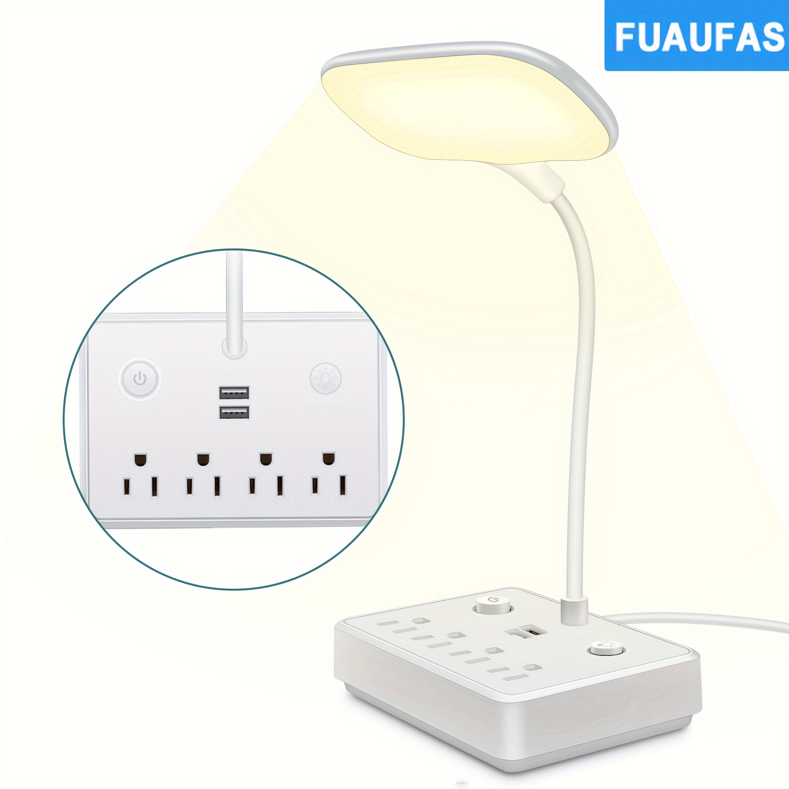 

Led Desk Lamp, With 4 Sockets, 2 Usb Charging , 3 Of Touch Light, Small Desk Lamp For Home Office, Must-have For College Dormitories