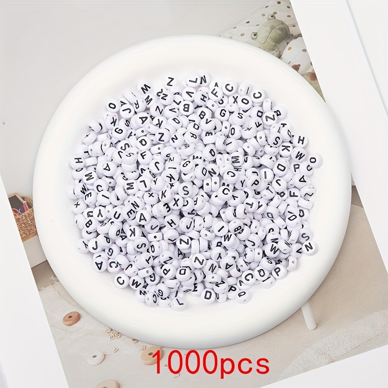 1000pcs Of Letter Beads 4x7mm White Circular Acrylic Letters A-z Heart-shaped Beads And Crystal Thread Used For Jewelry Making Bracelets, Necklaces, Keychains