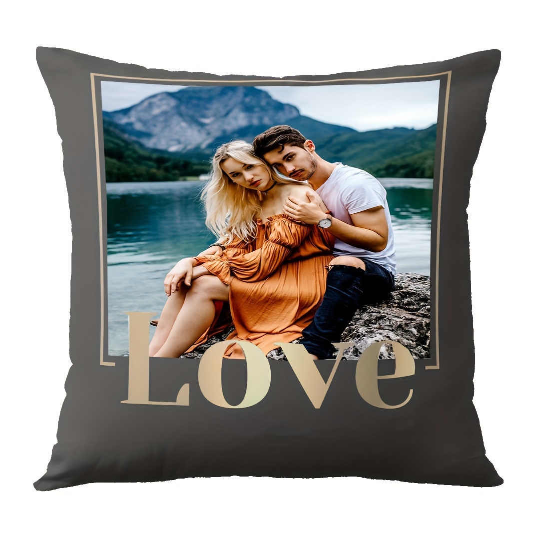 

1pc, Custom Short Plush Single Side Print, 18x18 Inch, Customised Couple Photo, Modern Monogramming, Newlywed Valentine's Day Pillow Cover, Gift Home Sofa Decoration (cushion Is Not Included)