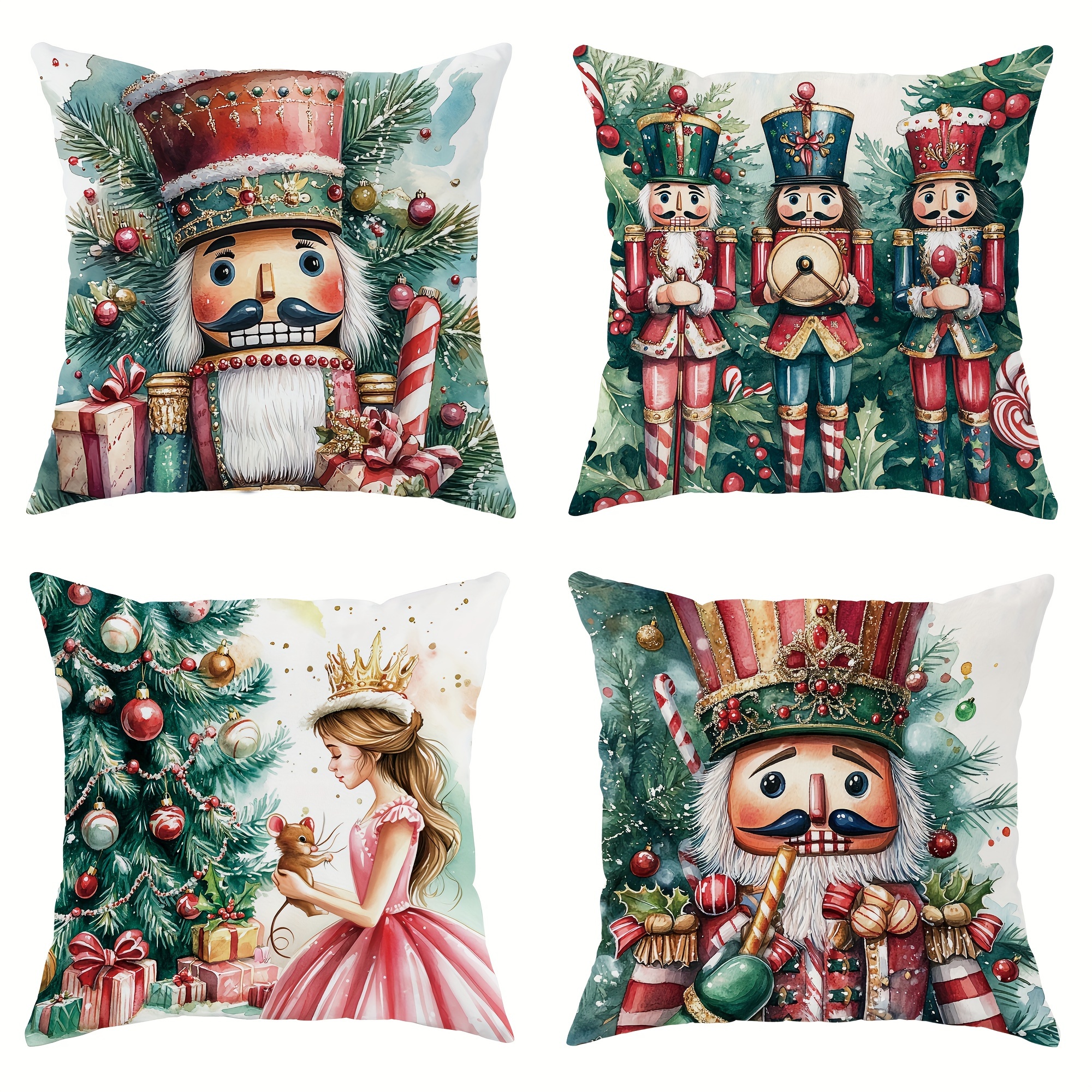 

4pcs Christmas - , , And Red Decorative Pillowcases One- For Sofa Bed Decoration - 18in*18in, Inserts