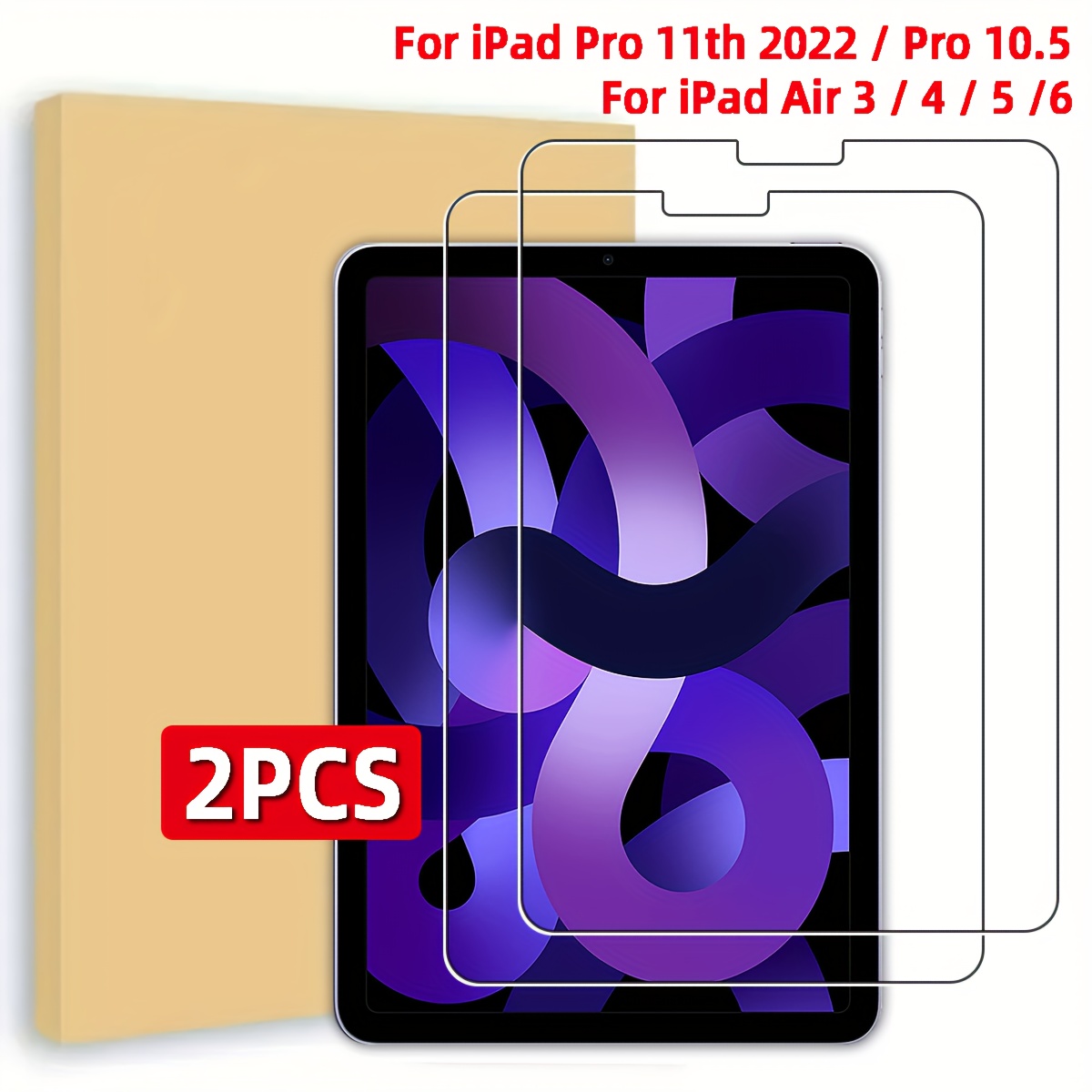 Image of Pack Of 2 Hd Tempered Glass Screen Protectors For Ipad Pro 11 2022 / Pro 10.5 / 3 / 4 / 5 / 6, High Hardness