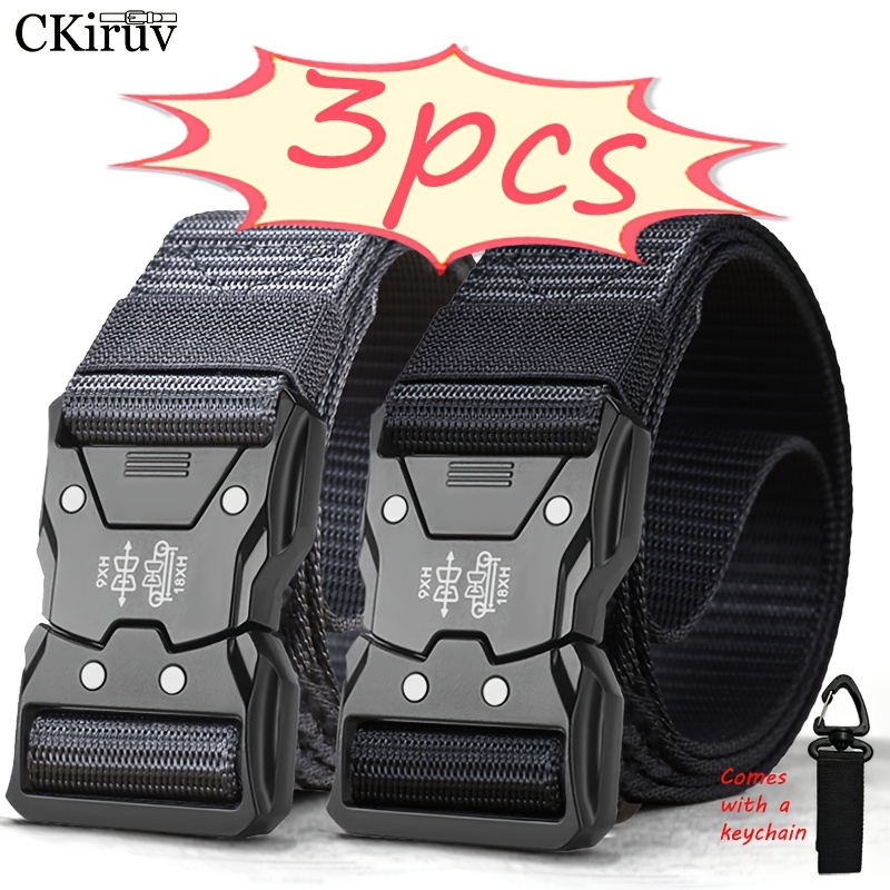 TEMU 3pcs Combination Set, Includes 2 Unisex Multi-functional Tactical Nylon Belts And A Keychain. Unisex, Made Of Breathable And Skin-friendly,