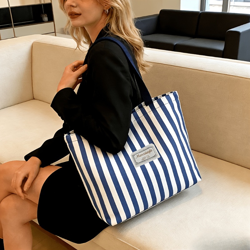 TEMU Bolso tote de 1 pieza a rayas de y verano, tamaño grande y gran capacidad, bolso tote casual, mochila de un solo y para a día, regalo del Día de