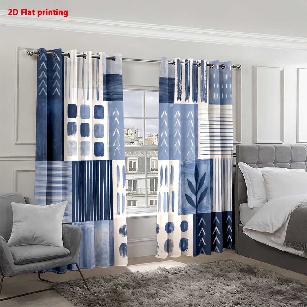 Image of 2d Flat - 2d Flat - 2d Flat 2pcs Curtains Geometric Room And Bedroom With Light Luxury Minimalist European Style, Suitable For Living Rooms, Bedrooms, Study Rooms, And Home Decoration