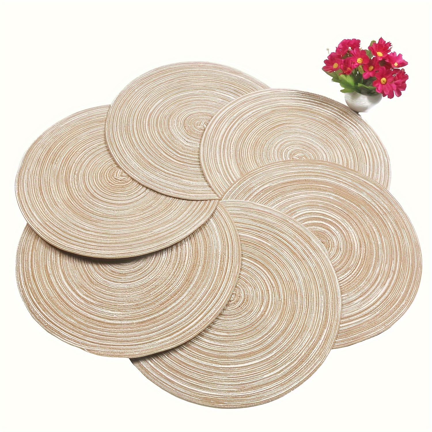 

bohemian Elegance" Boho-chic Round Woven Placemat - Beige Cotton Table Mat For Dining, Kitchen, Restaurant & Coffee Shop Decor | Hand Wash Only