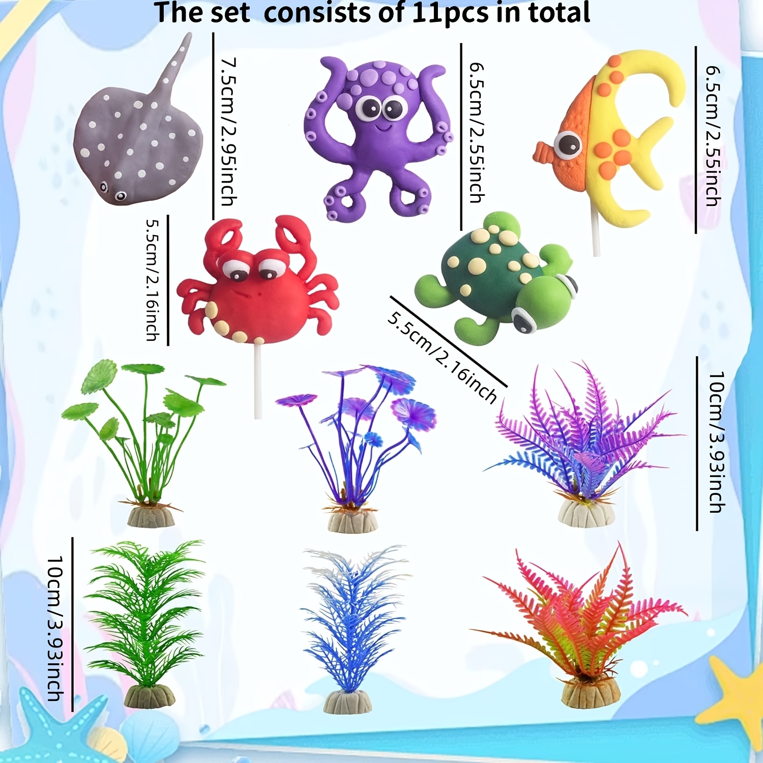 Image of Laventy 11pcs/9pcs/14pcs Under The Sea Cake Decoration Ocean Cake Topper Under The Sea Party Supplies Devil Fish Turtle Crab Octopus Cake Decor，halloween，christmas