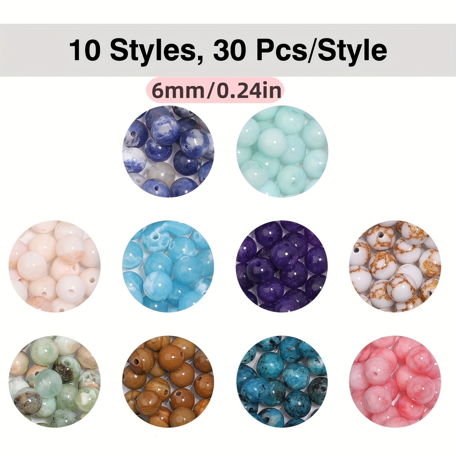 TEMU 10-grid/box About 300pcs Stone Beads Set, Assorted Round Loose Beads Perfect For Unique Bracelets Necklaces Earrings, Art Craft Supplies, Ideal