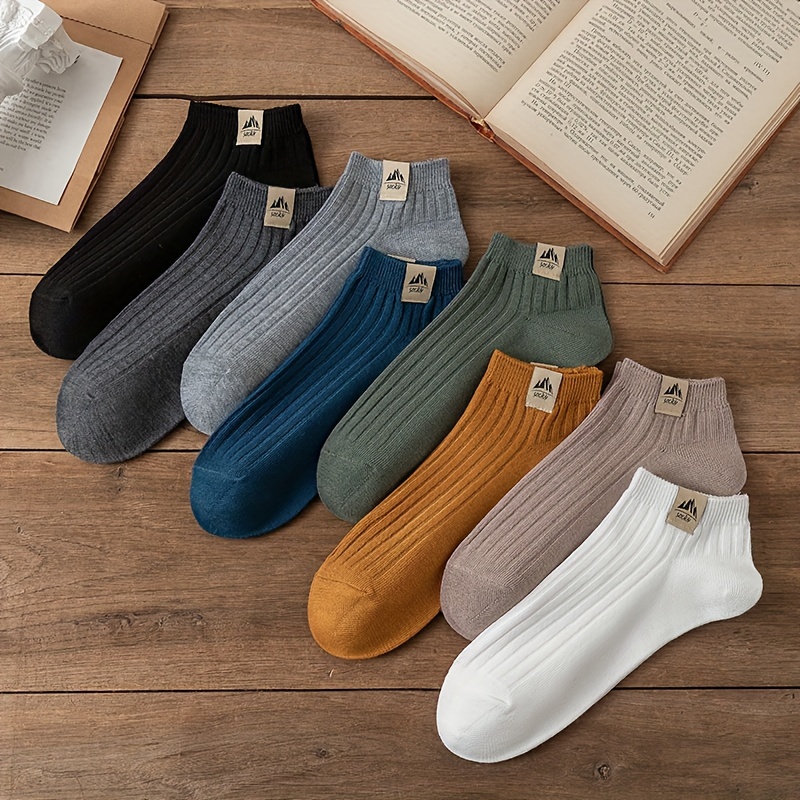 

10 Pairs Of Men's Knitted Solid Color Low Cut Ankle Socks, Anti Odor & Sweat Absorption Breathable Socks, For All Seasons Wearing