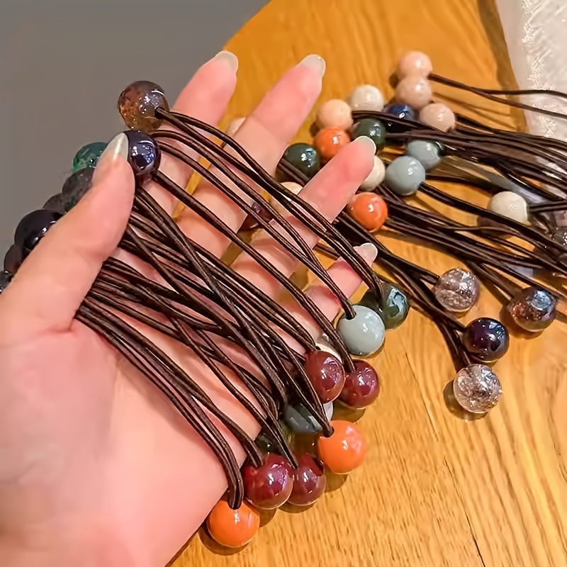 12pcs High Elastic Beaded Hair Ties for Women
