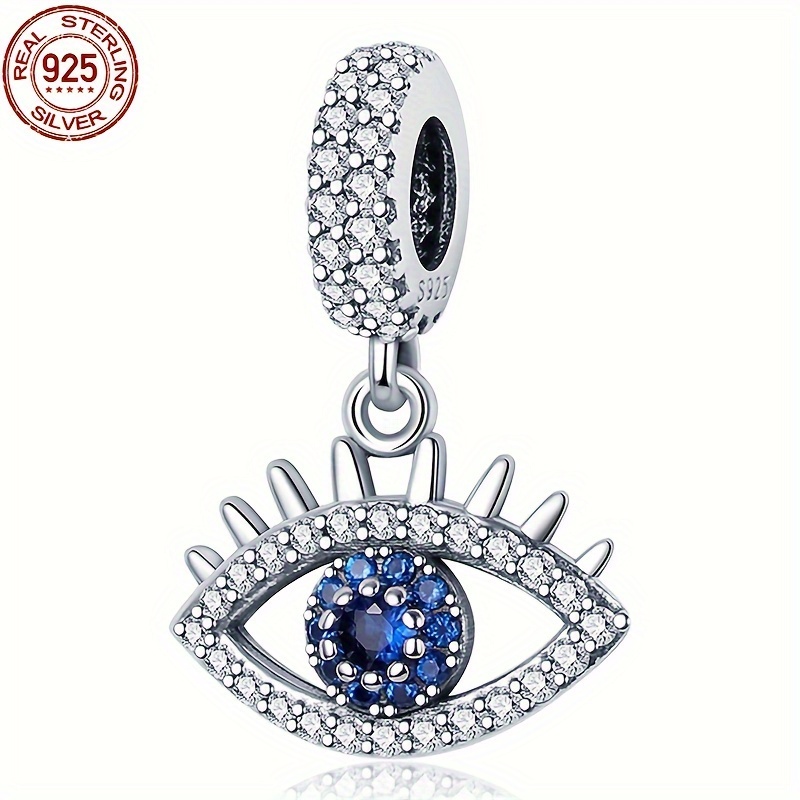 

925 Sterling Silver Evil Eye Charm Pendant, Hypoallergenic High Quality Dazzling Cubic Zirconia Eye Charm For Women, Compatible With Original Brand Bracelets, Ideal Jewelry Gift For Ladies - 4g