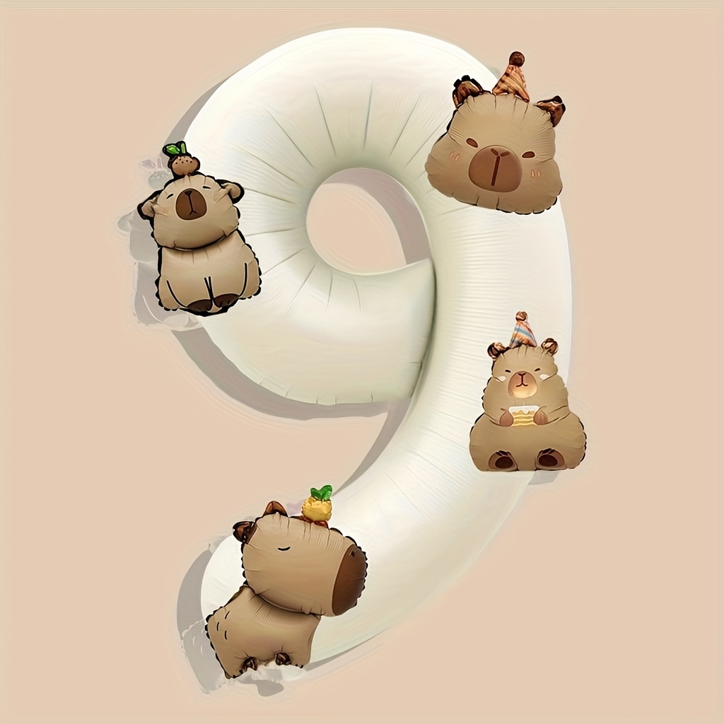 Capybara Birthday Themed Foil Balloon Set - 5pcs Animal Party Decor With Numbers And Designs, Birthday, Shower, Gender Reveal Parties And Celebrations, For Halloween, Christmas